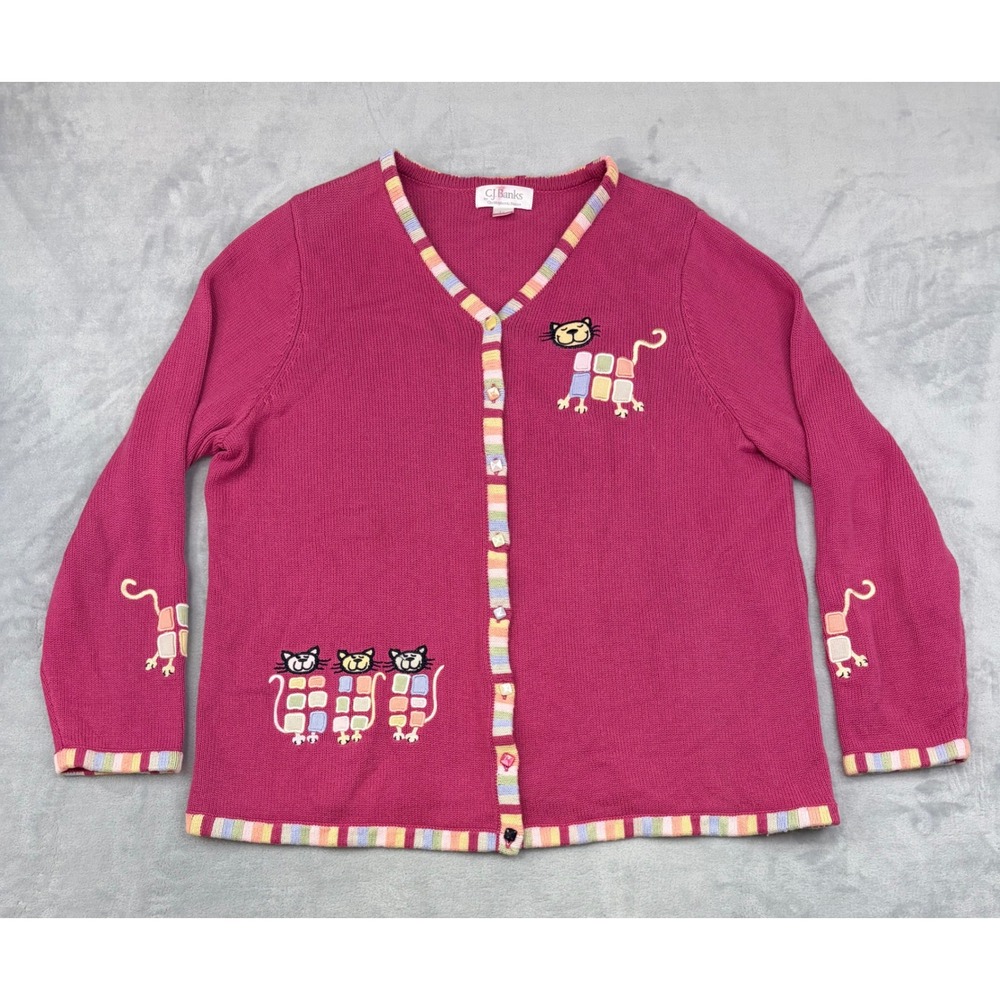Vintage 90s CJ Banks Cat Novelty Cardigan 1X Granny Chic Kitsch Cat Lady Japan